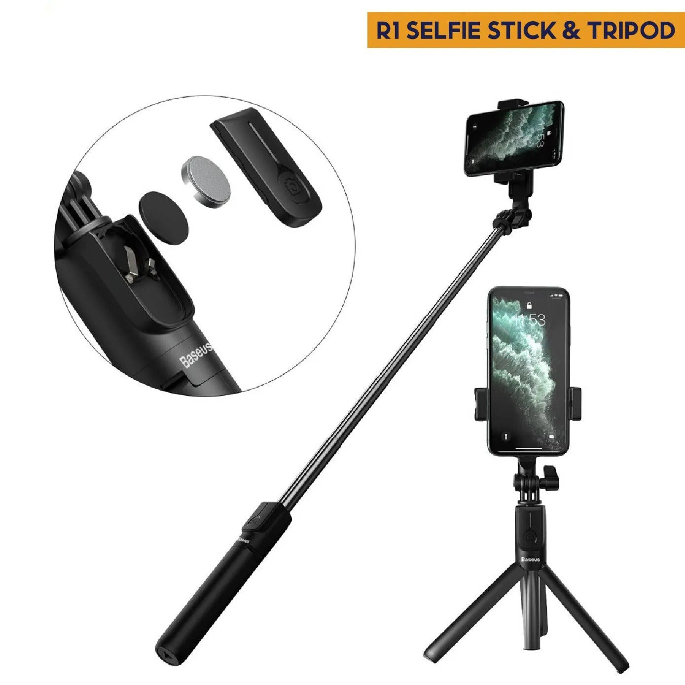 Selfie Stick Tripod R1S Bluetooth Remote Control Tripod Selfie Stick New Model with Wireless Remote Shutter Compatible with All Cell Phones - R1